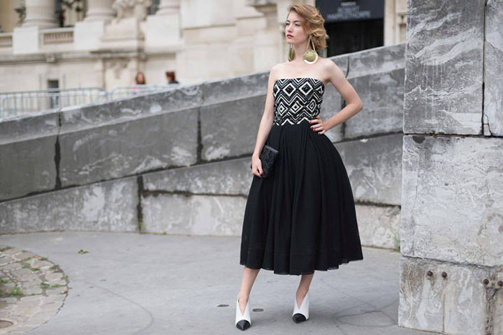 Paris Haute Couture Elegant Black and White Dress