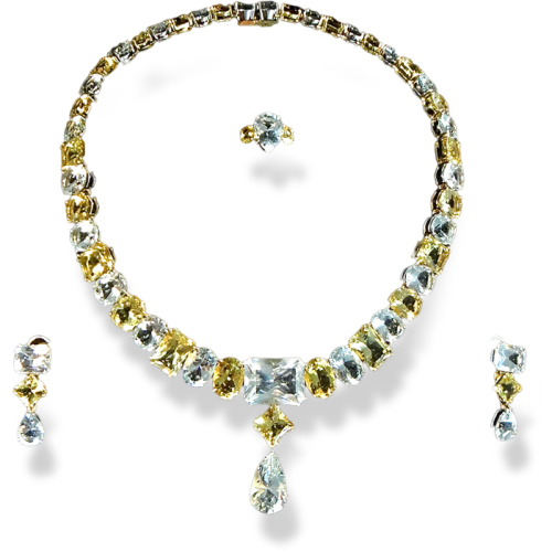 Heliodor & Aquamarine Necklace, Ring and Earrings Set