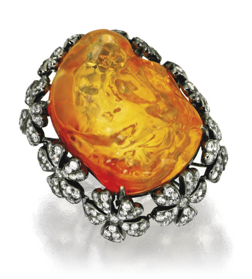 Fire Opal and Diamond Ring