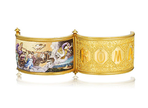 Bonhams A gold and micromosaic hinged bangle