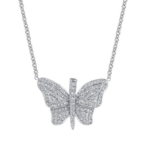 White Gold Butterfly Necklace with Diamonds