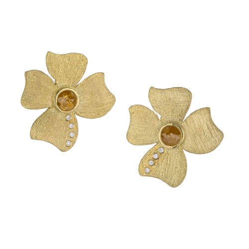 Yellow Gold Flower Earrings