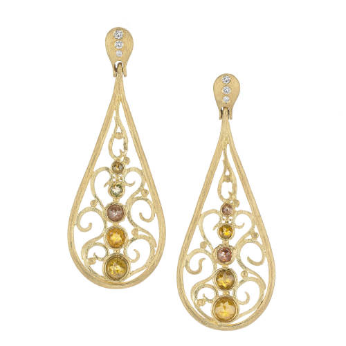 Gold Earrings with Multicolor Diamonds