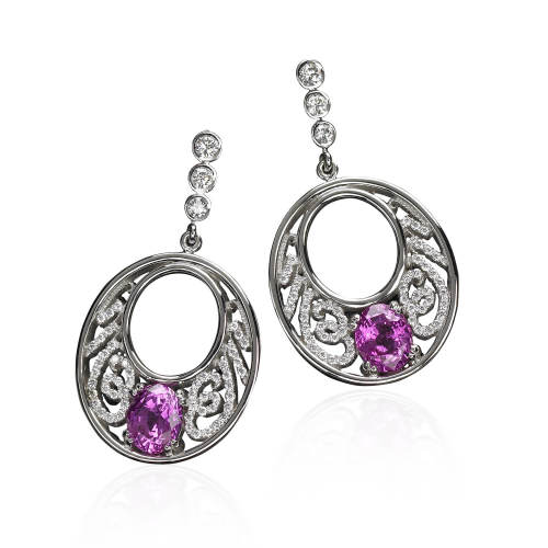 Custom Earrings in Pink Sapphire with Diamonds