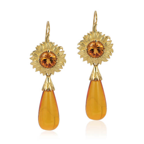 Citrine & Amber Drop 'Sunflower' Earrings