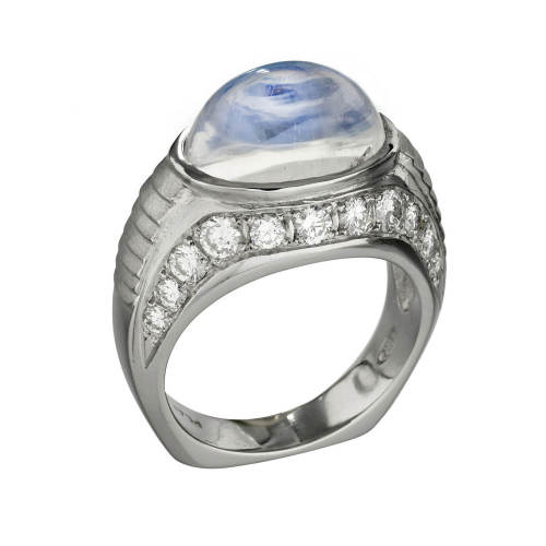 Platinum Ring with Moonstone & Diamond