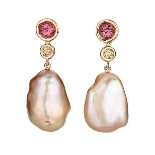 Pearl, Tourmaline & Diamond Earrings
