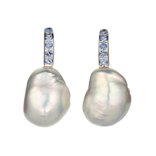 Yogo Sapphire & Pearl Earrings