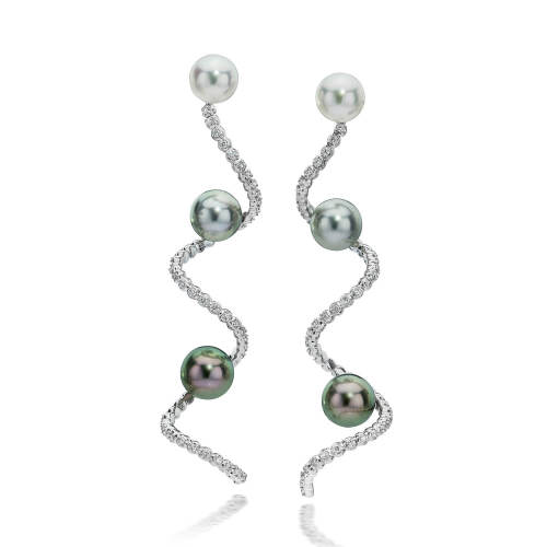 Diamond Spiral Earrings with Pearls