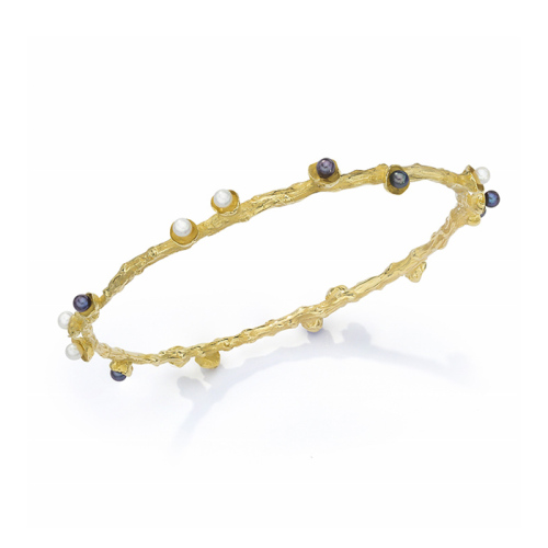 Gold Palm Fruit Bangle with Pearls