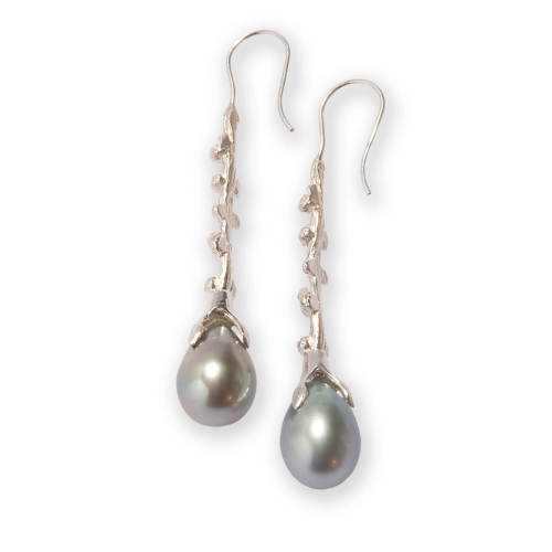 Gold Palm Berries Earrings with Pearls