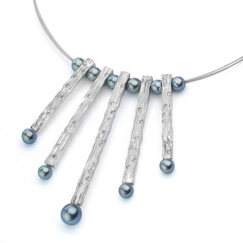 Waterfall Five Station Necklace with Akoya Pearls & Diamonds