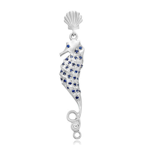 Sterling Silver Seahorse Pendant with Blue Sapphires