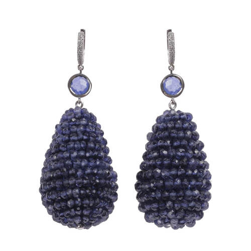 White Gold Earrings with Iolite Beads