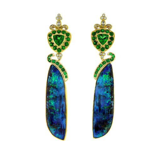 Tsavorite & Boulder Opal Earrings
