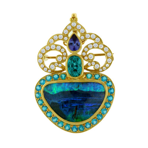 Gold Pendant with Various Stones