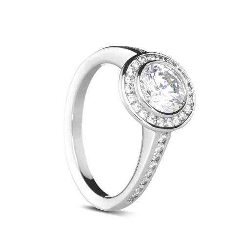 Full-Bezel, Halo Semi-Mount Engagement Ring