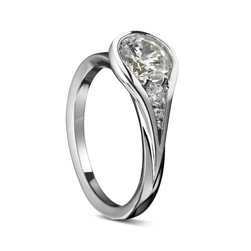 Asymmetrical, Tear-Drop Semi-Mount Engagement Ring