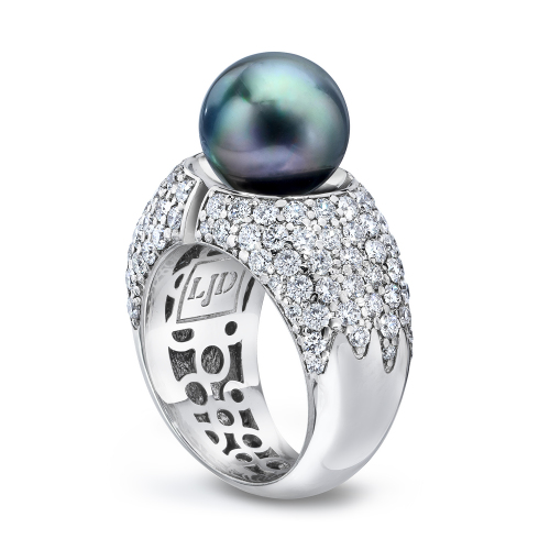 Divided Ring with Pearl and White Diamonds