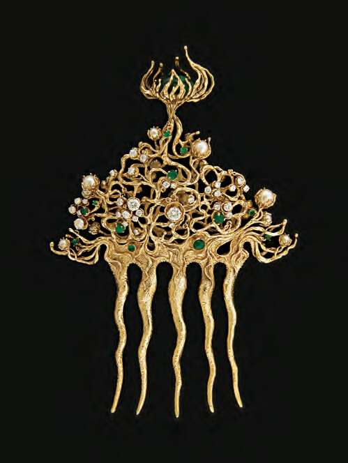 Israel jewelry in israel multicultural diversity 1948 to the present 18 Leon Israel, comb, 1971, gold, diamonds, emeralds, pearls. Winner of the Diamond International Award at the De Beers Internat