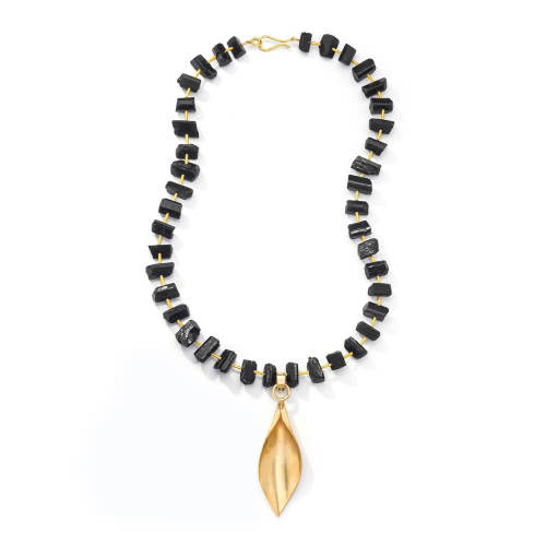Tourmaline Necklace with Gold Leaf Pendant