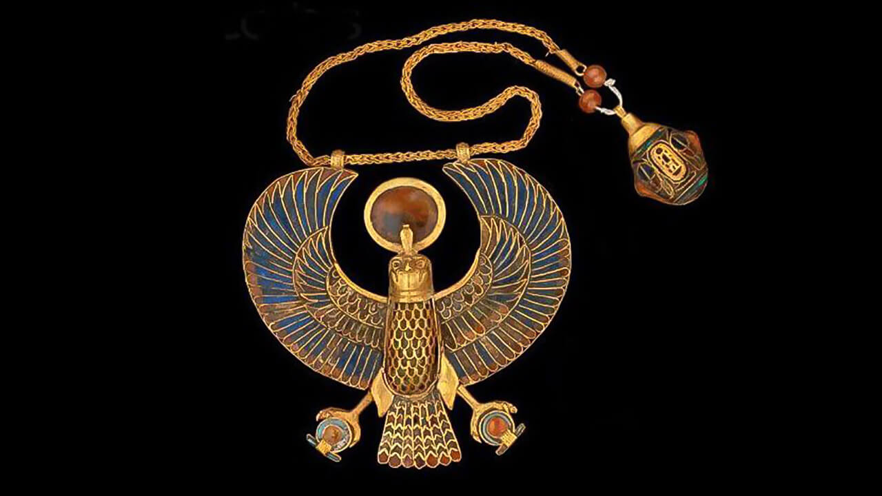 Necklace with falcon pendant, Tutankhamun, The Egyptian Museum, Cairo