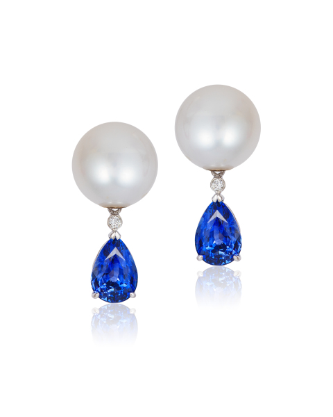 Cynthia Renee blue sapphire pearl earrings