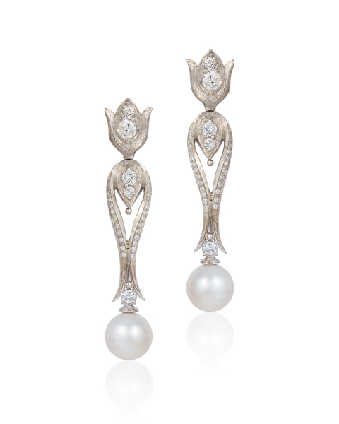 Cynthia Renee gold diamond pearl earrings 2