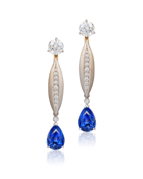 Cynthia Renee gold diamond sapphire earrings