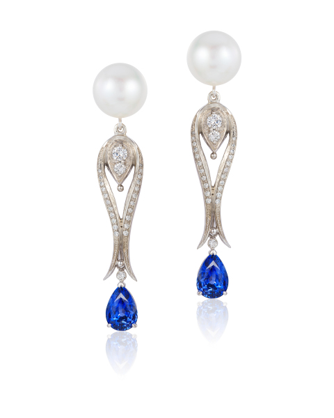 Cynthia Renee pearl sapphire earrings